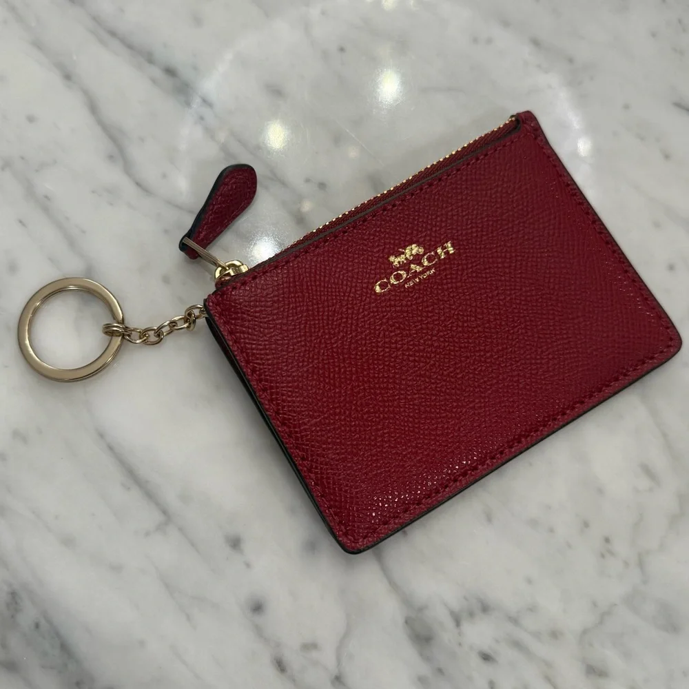 ❤️SOLD❤️ EXCELLENT NEW Coach Leather Mini Skinny ID Case Red Leather Key Pouch - Picture 7 of 7